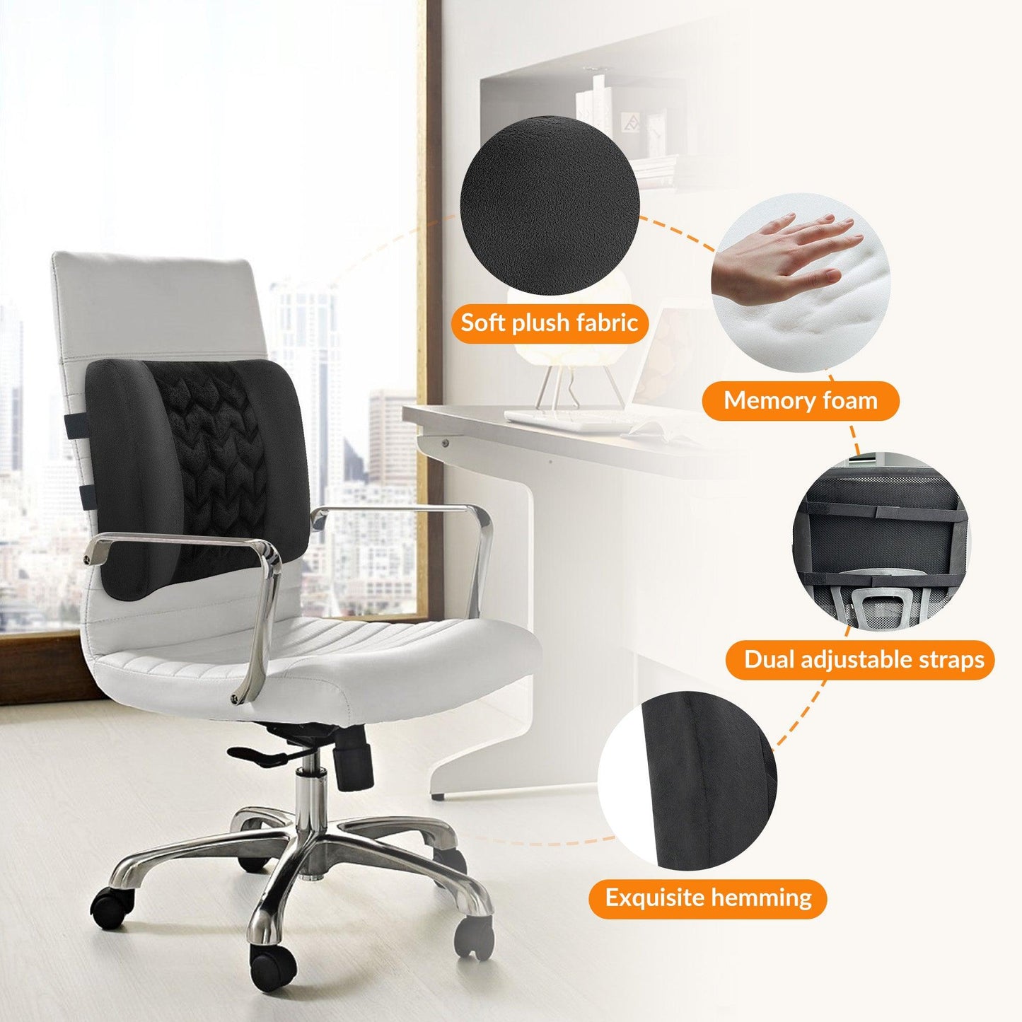 Comfier Lumbar Support & Massager CILI Lumbar Support Pillow for Ofiice Chair, Heated Back Support Pillow with Vibration, Back Massager for Pain Relief, Back Cushion for Sofa Car Recliner, Adjustable Straps, Memory Foam CL-4102